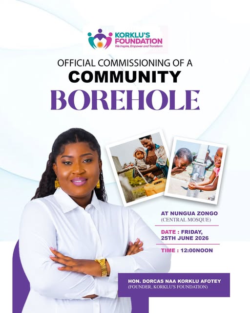 Event poster for the Nungua Zongo Central Mosque community borehole commissioning